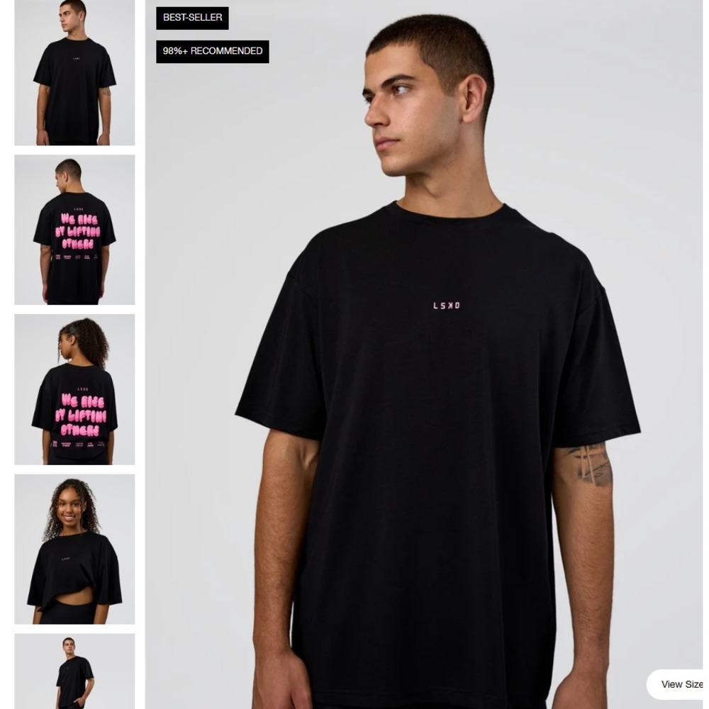 LSKD Together We Rise FLXCotton Oversized Tee Black Candy Pink Large NWT NEW - Picture 4 of 16